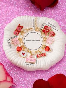 1件粉色珐琅XOXO心形吊坠手链，女士浪漫心形手链饰品，情侣礼物，妻子礼物，情人节配饰 - 情人節熱氣球字母吊墜手鍊 - 查看 3