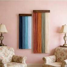 1pc Macrame Wall Hanging, Boho Style Wooden Board Colorful Tassel Wall Decor, Minimalist Large Handmade Tassel Backdrop, Headboard, Wall Tapestry - Multicolor - View 6