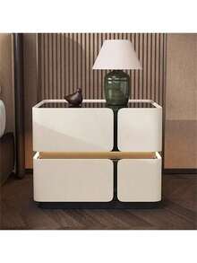 Modern Nightstand Solid Wood Bedside Table, High-End Home Master Bedroom Creative Bedside Table Bed Side Tables Bedroom,Mesa De Noche/Bedroom Furniture/Night Stand - 奶油白 - 查看 3