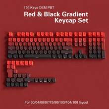 幸运女神微笑键帽，红黑渐变侧印键帽，PBT双色注塑工业OEM高度，136键侧印半透明耐用DIY键帽，适用于60/64/68/75/80/96/98/104/108键键盘 - 紅黑色 - 查看 6