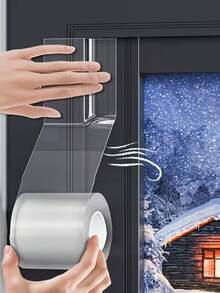 1卷防风胶带，强力透明单面胶带，亚克力材质，可自由裁剪，解决门窗漏风、隔音、防尘、隔热、防虫等问题。适用于门窗框、玻璃、桌面、缝隙等处，粘性强，移除后不留残胶。