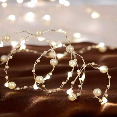 Elegant Faux Pearl String Lights - Battery Powered LED Lights, Copper Wire Material, Perfect For Weddings, Christmas, Bedrooms, Valentine's Day, Halloween, Parties And Garden Decor, Creating A Romantic And Elegant Ambiance.