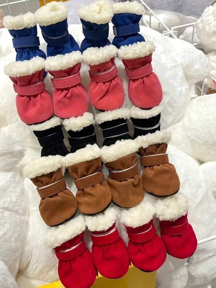 4pcs/Set PU Material Pet Shoes, Color Patchwork Design, Waterproof Anti-Slip Shoes Suitable For Medium-Large Pets Outdoor Use - Multicolor - View 4