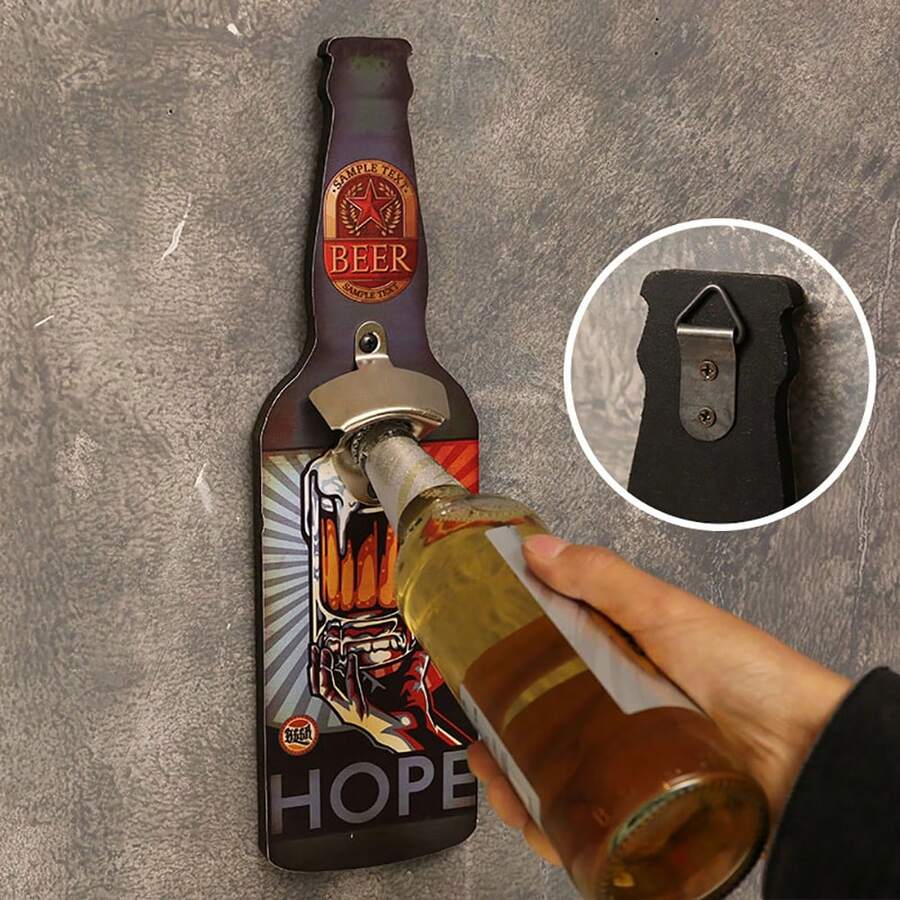 Vintage Wall-Mounted Bottle Opener, Decorative Metal Bottle Opener With Retro Label Design, Easy Installation For Bar/Kitchen/Pub - Rust Brown - View 1