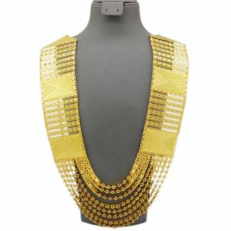 1 pieza Collar largo de capas huecas en tono dorado, adecuado para uso diario, festivales y bodas