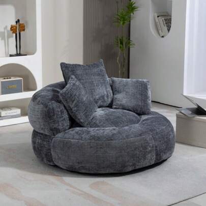 Lazy Sofa Slitstark Komfort Lounger hohen Rücken Sitzsack Stuhl Couch mit drei Kissen för Erwachsene och Kinder, Indoor & Outdoor, Single Gaming Sofa Stuhl för Schlafzimmer, Büro (Grå Chenille)