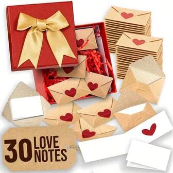 60/30pcs Valentine's Day Mini Envelope Heart Stickers Greeting Cards, Valentine's Day Gift, Love Letter Mini Envelopes With White Cards, Suitable For Valentine's Day, Wedding, Engagement Love Letters, Mini Valentine's Day Cards - Sweet Romantic Gift For Boyfriend/Girlfriend