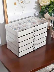 5/3层透明亚克力首饰收纳盒，带天鹅绒抽屉 - 可堆叠收纳盒，适用于戒指、耳环、项链和手镯 - 彩色 - 查看 2