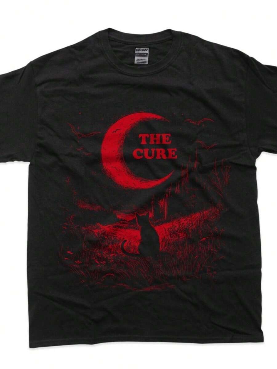 The Cure Vintage Cat Moon Funny The Cure Cat Lover Women T-Shirt - 黑色 - 查看 1