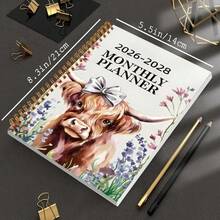 2026-2028 Three Year Plan - Scottish Highlands Cow Pattern,Compact And Portable, Suitable For Use In Schools,  Including Monthly And Weekly Layouts, Offices, And Homes - 1pc - 查看 1