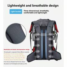 Mochila impermeable de 60L para senderismo y camping con cubierta de lluvia, mochila grande para deportes al aire libre, viajes y escalada - Verde grisáceo - Ver 8