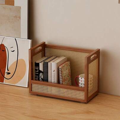 1 pièce Organisateur de bureau en rotin, convient pour le bureau, le salon, la cuisine et plus, avec un design de séparateur pour maintenir les tasses, les bocaux et les petits articles, solution de rangement vertical pour le désordre, boîte de rangement et support de cuisine, étagère verticale, étagère verticale, combinaison libre pour économiser l'espace