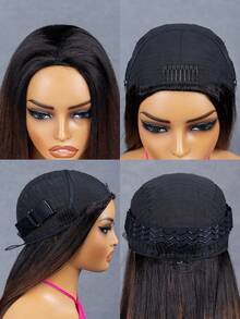 CURLYME Wear & Go Kinky Straight Half Wig 3合1假发，180%密度，14-16英寸波波头，18-28英寸长款，自然黑发根至红棕色渐变，真人发假发，隐形自然发际线，适合新手日常佩戴 - SNATURAL/33 - 查看 8