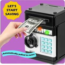 Large Capacity Piggy Bank ATM Money Box Machine Digital Money Saving Bank With Password Lock Automatic Paper Currency And Coin Storage Box - Black - View 5