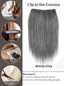 渐变金色直发夹式接发片 4 片/套 时尚灰色/灰色双层真人发接发片 自然黑棕色无缝贴合发片 夹式假发片，适合头发稀疏人群 - 彩色 - 查看 4