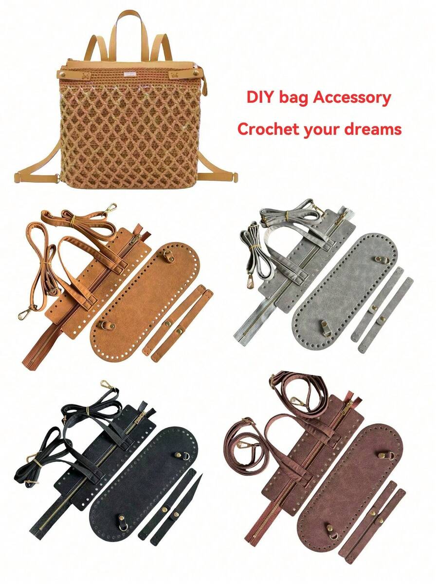 4 Peças Conjunto de Mochila Artesanal, Feito de Material Suede Macio Semelhante a Veludo com Acessórios Metálicos de Alta Qualidade. Este Conjunto Premium de Mochila/Bolsa de Ombro inclui Alças Ajustáveis e Confortáveis, Disponível em Várias Cores, Adequado para Acessórios de Bolsa Artesanal Trançada, Zíper de Bottom de Bolsa DIY e Acessórios de Bolsa de Crochê.