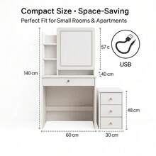 Vanity Desk With Lighted Mirror, 3 Color Light Modes Adjustable Brightness, Makeup Vanity Set With 4 Drawers, Stool And 5 Storage Shelves, Vanity Table For Bedroom, White - White - View 6