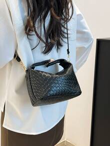 2025 New French High-End Woven Women's Handbag, Western Dumpling Bag, Niche Texture Commuter Bag, Versatile Tote - Black - View 6