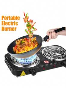 Placa calefactora eléctrica de doble horno de 2000 W, control de temperatura, fácil de limpiar, adecuada para cocinar, cocina portátil. - Negro - Ver 2