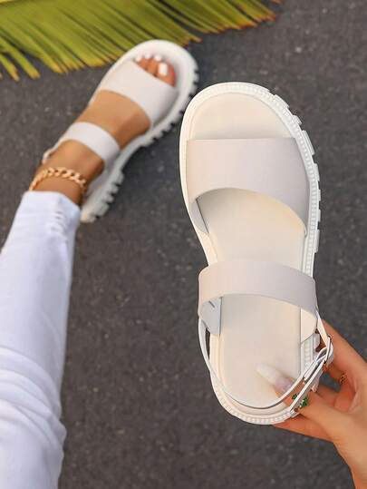Women's Simple Solid Color Platform Wedge Sandals, Open Toe Breathable Roman Sandals, Waterproof Increased Height, Suitable For Summer Casual, Commuting, Beach Wear