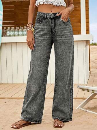 Pantalones vaqueros rectos de ajuste holgado de moda para mujer, pantalones casuales versátiles para uso diario