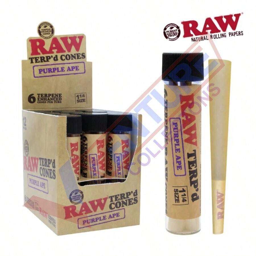 RAW TERPand#039;D 1 1/4 1.25 SIZE 6PK CONES - PURPLE APE - FULL BOX 12 TUBES 72 CONES - 如圖所示 - 查看 1