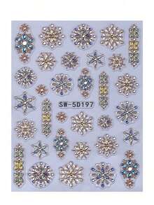 5D奢华宝石浮雕美甲贴纸，金蓝渐变波西米亚风花朵吊坠美甲设计DIY，Y2K时尚自粘凝胶指甲油贴纸，滑动式美甲装饰配件 - 彩色 - 查看 6