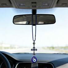 1件装时尚邪眼绿松石蓝眼睛水钻装饰十字架吊坠，汽车幸运饰品 - A - 查看 1