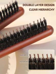 New 1pc Boar Bristle Brush, For Smoothing Back Hair, Backcombing, Edge Control, Smoothing Hair - Rat Tail Comb, Three-Row Tooth Comb, Brush Brush, Daily Beauty Salon Use Fluffy Hair Tool, Three-Row Boar Bristle Brush Professional Hair Styling Comb - Multicolor - View 1