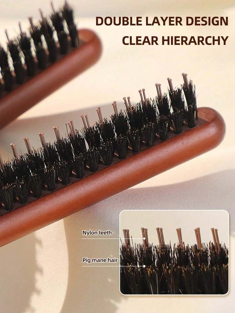 New 1pc Boar Bristle Brush, For Smoothing Back Hair, Backcombing, Edge Control, Smoothing Hair - Rat Tail Comb, Three-Row Tooth Comb, Brush Brush, Daily Beauty Salon Use Fluffy Hair Tool, Three-Row Boar Bristle Brush Professional Hair Styling Comb - Multicolor - View 1