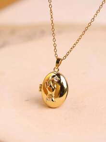 金色光泽水晶钻石复古浪漫金色不规则形状照片吊坠项链；不规则天使之眼皇冠吊坠；优雅叠戴首饰，女士照片吊坠项链（无包装盒） - 彩色 - 查看 35