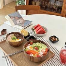 1个檀香木水果沙拉碗，日式饭碗，斋月限定木制餐具，厨房用具，木制汤碗，木制水果盘沙拉碗，方形木碗，厨房和餐厅餐具，可盛放蔬菜和小吃。（手工制作，木材上的黑点和细微瑕疵属于正常现象。如果您介意，请勿购买。） - 彩色 - 查看 5