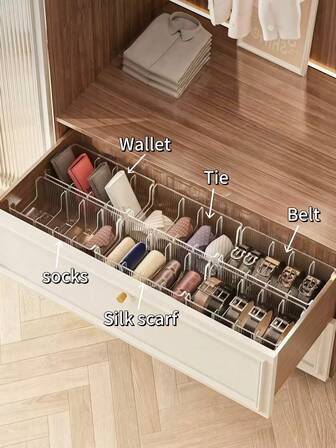 2 st/set sminklåda med stor kapacitet, garderobslåda, strumpförvaringslåda, underklädeslåda, genomskinlig förvaringslåda, sminkfack, lämplig för badrum, sovrum, garderob och kök, kan förvara kosmetika, bälten, slipsar, underkläder, strumpor, halsdukar etc.