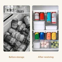 Hanging Storage Shelf For Refrigerator Cans, Space Saving - Adjustable Organizer For Storing Soft Drinks In The Refrigerator