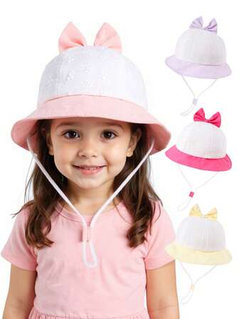 1pc Fashion Bowknot Baby Girl Sun Hat Floral Embroidered Patchwork Bucket Hat Spring Summer Toddler Hat For Girls