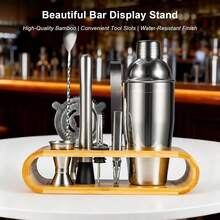 10-teiliges Cocktail Shaker Set aus Edelstahl mit Holzständer – Barzubehör Set für Home Bar & Cocktail Liebhaber - Standard - Übersicht 3