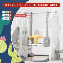 Tobogán y columpio 7 en 1 para niños pequeños, tobogán extra largo de 193 cm para niños de 1 a 3 años, juego para interior y exterior con columpio ajustable y aro de baloncesto, juego de fútbol, ​​golf y lanzamiento de aros, gris - Gris - Ver 4