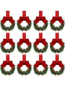 Mini couronne de Noël avec baies rouges, couronne de Noël pour armoire, mini couronne de Noël, convient pour placer sur la table à manger, la porte d'entrée, décoration de Noël, décoration de salon et de bureau - Multicolore - Voir 10