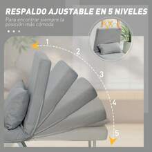 HOMCOM Sofá Cama de 1 Plaza 3 en 1, Sofá Cama Plegable Tapizado en Lino Sintético con Respaldo Ajustable de 5 Niveles y Almohada Acolchada, para Oficina, Dormitorio, Salón, 73x78x81 cm, Gris Claro - Gris Claro - Ver 3