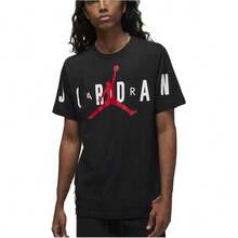 Nike Camiseta retro de cuello redondo de manga corta, suelta y transpirable, con estampado de logotipo de la marca Jordan, color negro - Negro - Ver 4