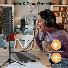 Microphone Isolation Shield With Mic Stand, Sound Proof Mic Isolation Shield, High Density Absorbent Foam Microphone Stand For Recording Studio Vocal Booth Equipment - Black - View 6