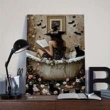 1 pieza de pinturas decorativas con marco para sala de estar [2D plano]A_Witch_reading_in_the_bathtub_2 impresión en lienzo, decoración de arte moderno para colgar en la pared, marco de madera sólida, uso interior, tema espacial, con ganchos, adecuado para dormitorio, cocina, comedor, baño, aula, Día de la Madre, Año Nuevo, regalos de Pascua, decoración de hogar de bruja, se puede colgar directamente y está disponible en varios tamaños, inyectando alegría en tu espacio único. - Multicolor - Ver 8