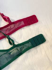 EverydayBra 两套四件装女士绿色和酒红色刺绣花卉日常内衣套装，半透明刺绣内裤 - 彩色 - 查看 3