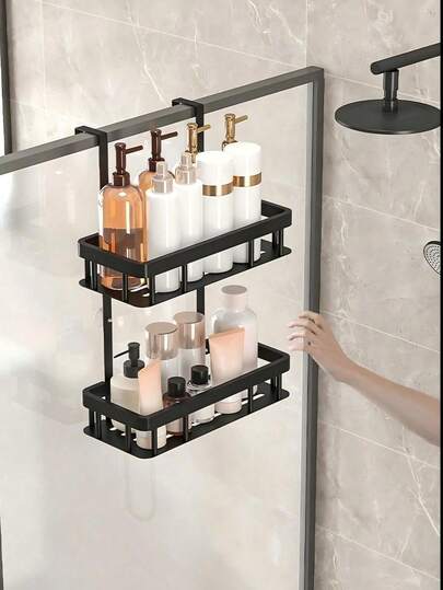 Bathroom Door Hanging Basket, Bathroom Storage Rack, Bathroom Hanging Rack, Double-Layer Bathroom Shelf, Bathroom Storage Basket, Bathroom Accessories, Bathroom Storage & Organization, Summer Bathroom Decor Bathroom Accessories