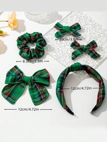 5pcs/Set New Kids Retro Collegiate Style Patterned Linen Fabric Bow Hairclips (Headband + Hair Ties + 2 Butterfly Hair Clips), Children's Hairstyle Gift Set, Red Bow, Suitable For Daily Use - Multicolor - View 6