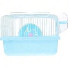 Juego de jaula portátil para hámster - Con rueda de ejercicio, botella de agua, comedero, asa, material de PVC resistente, hábitat para mascotas pequeñas - Multicolor - Ver 8