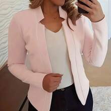 Ladies' Elegant Solid Color Blazer - Four-Season Versatile Blazer, Machine Washable, For Casual & Professional Wear, Opaque Fabric, Classic Office Jacket, Wrinkle-Resistant, Lightweight Staple Piece - 杏色 - 查看 7