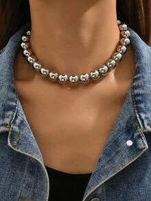 1 件装大珍珠项链，配金属项圈，Y2K 不对称几何圆珠项链，复古朋克酷女孩锁骨链，节日派对珠宝礼物 - 珍珠項圈 - 查看 11