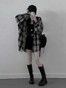 Women's Casual Loose Fit Plaid Print Drop Shoulder Long Sleeve Shirt, Suitable For Daily, Office, And School Wear, Spring/Autumn - Multicolor - View 3