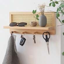 Rattan Coat Rack Wall-Mounted With 4 Hooks, Decorative Hanger For Keys, Suitable For Entryways, Nurseries, Hallways, Kitchens And Offices - Champagne - View 2